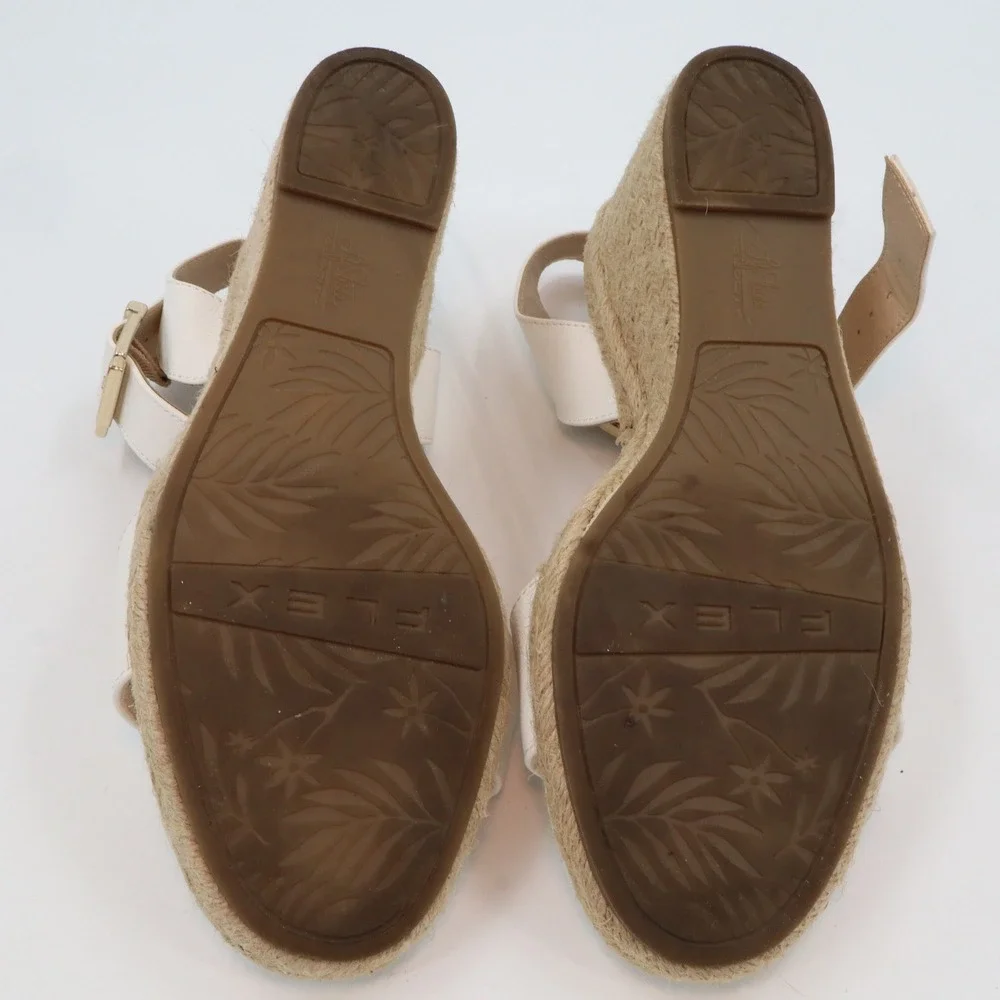 LifeStride Espadrille Wedge Sandals Womens 9.5 White Faux‎ Leather Ankle Strap